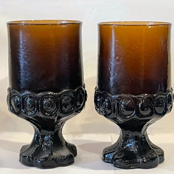 4 Tiffin Franciscan Madeira smokey brown heavy steamed Goblet Glassware - Picture 2 of 8